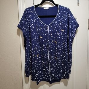 Storyteller Navy Moon & Stars Top – Size 1X NWOT